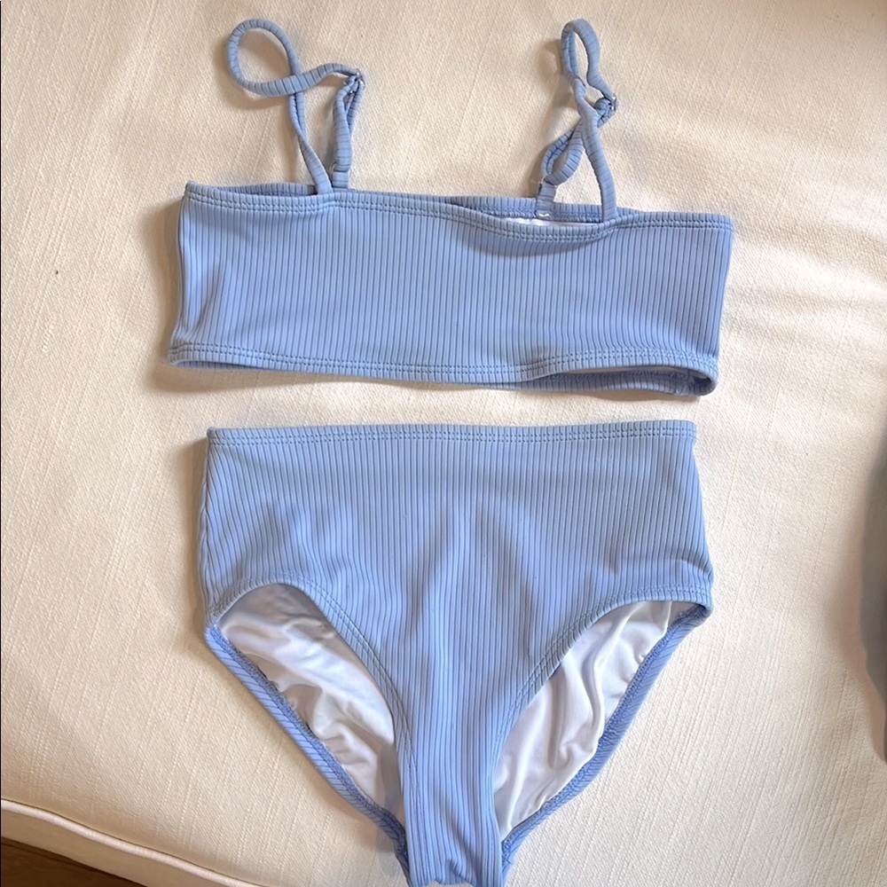 Size 10 Old Navy Light Blue Rib-Knit Bandeau Bikini Swim Set for Girls